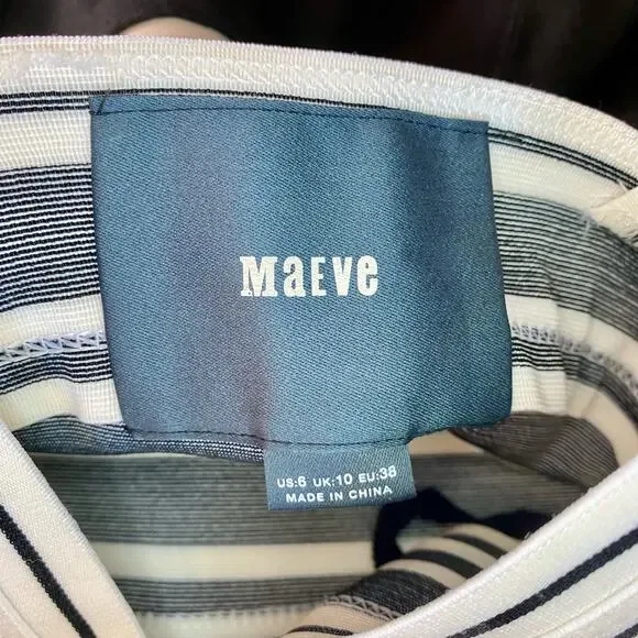 Anthropologie Maeve Black White Crosswise Stripe Fit & Flare Mini Dress Womens 6 - Picture 12 of 15